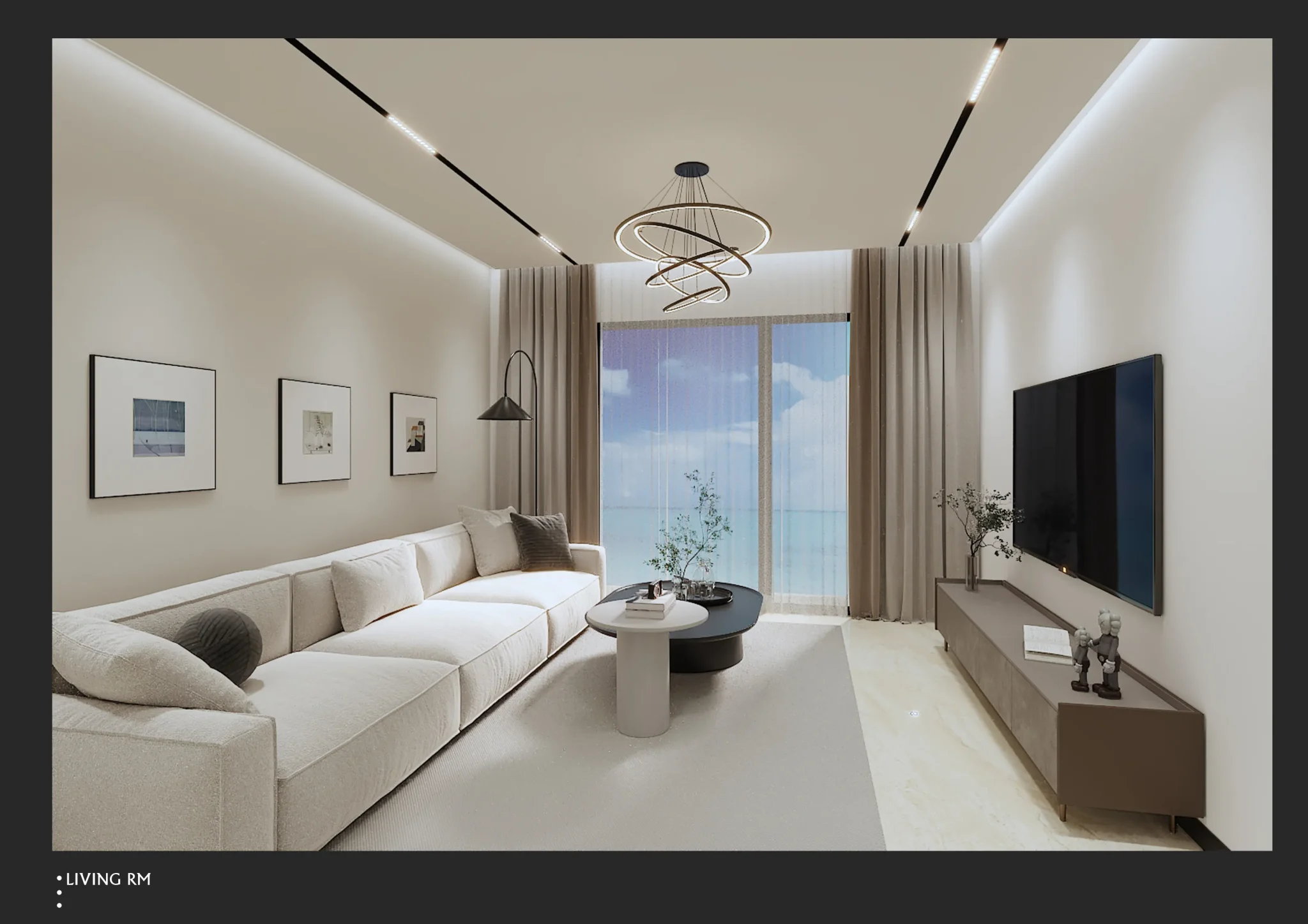 GEORGE Group apartment solution image showing a living area with fitted storage and adjoining interior elements.