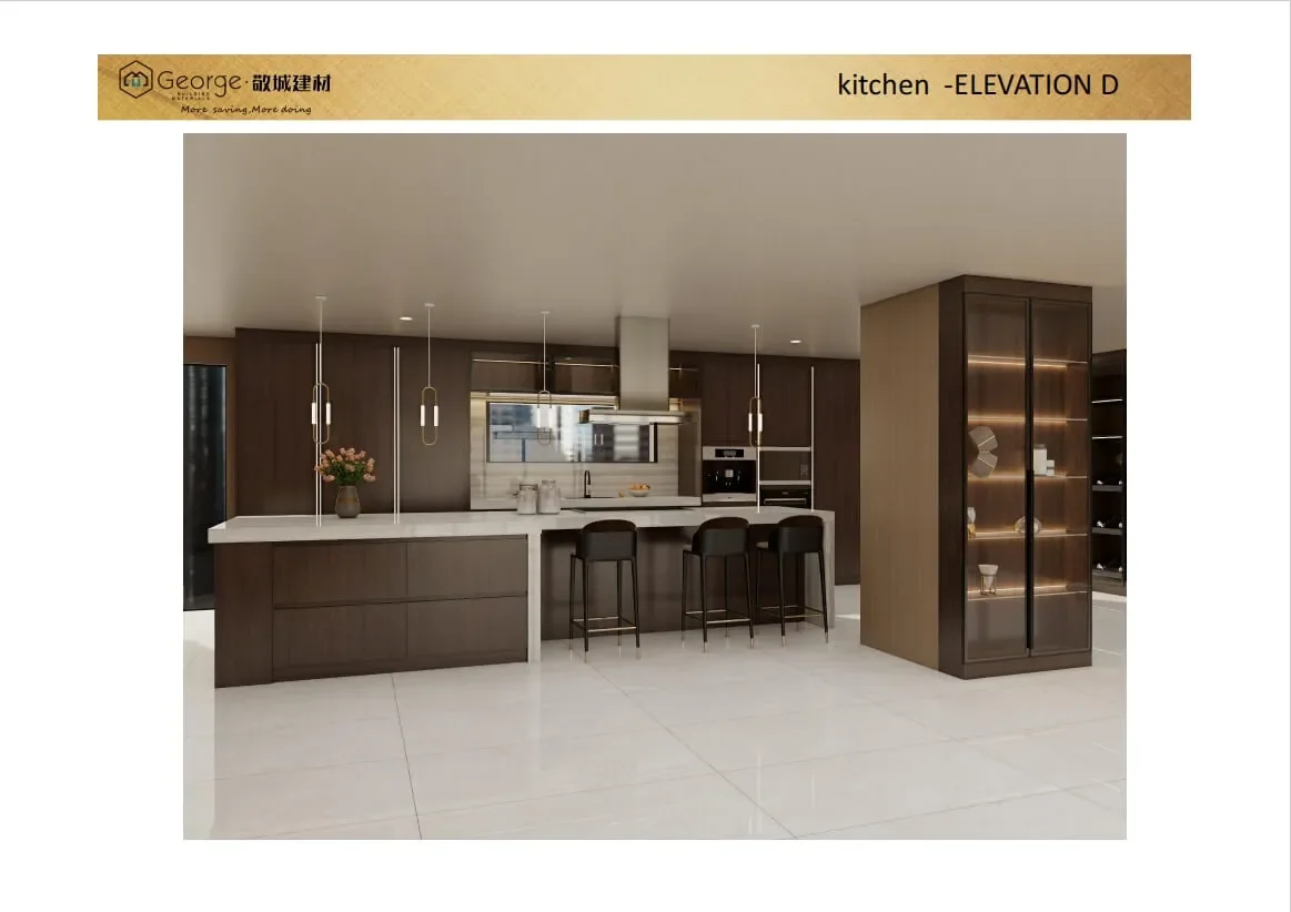 Second 3D kitchen design with dark cabinetry for the Swedish apartment project