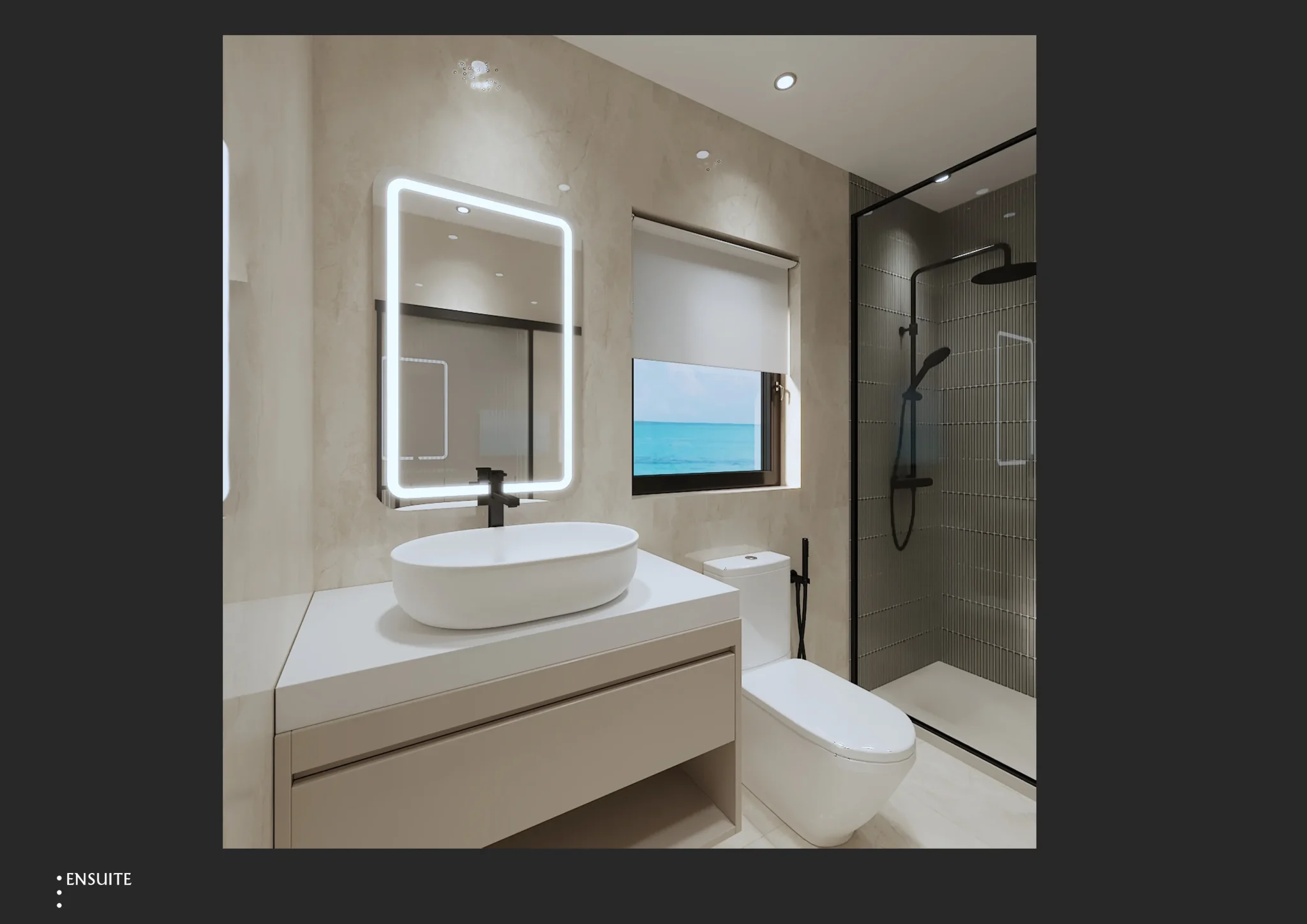 GEORGE Group residential bathroom solution image showing a vanity, basin area and surrounding finishes.