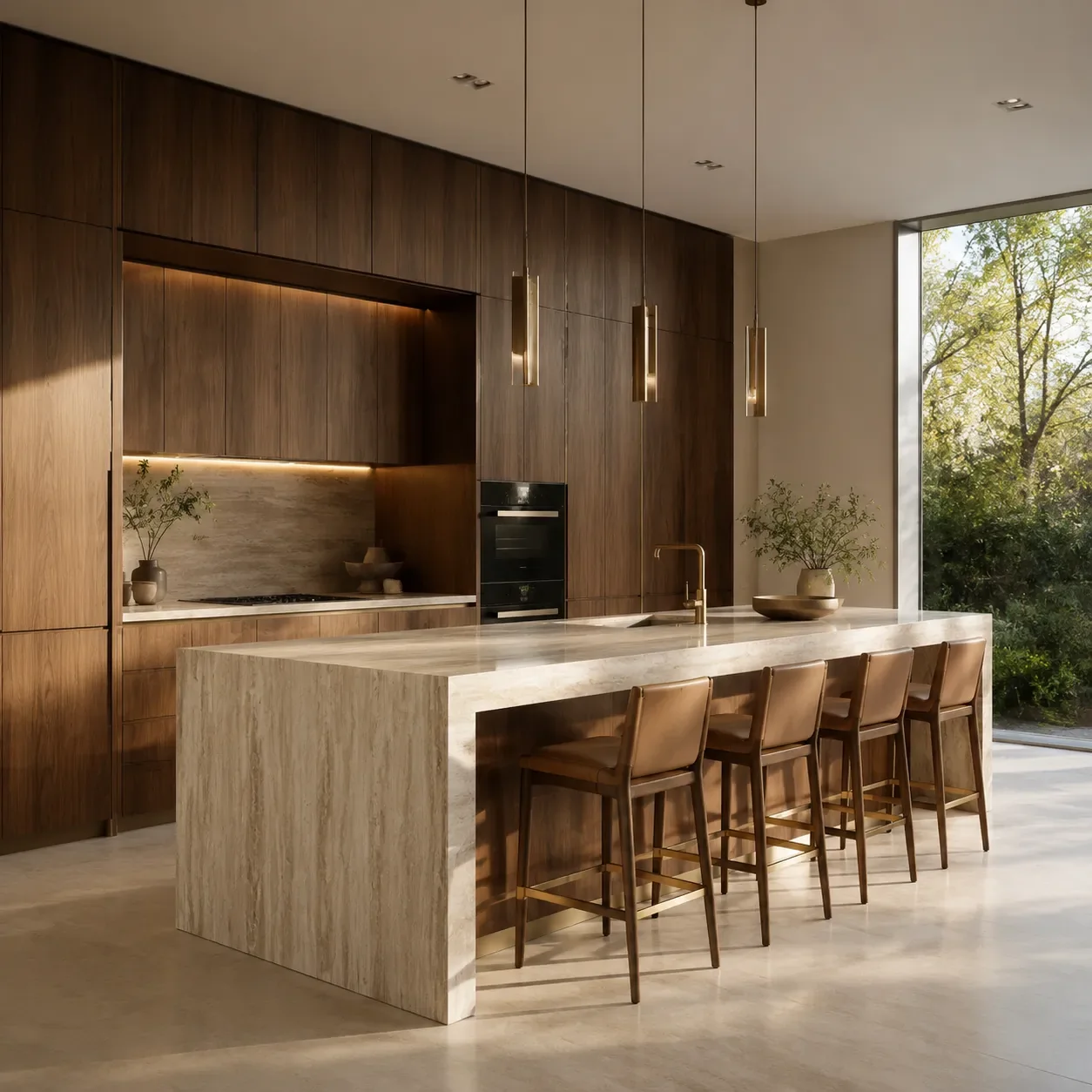 GEORGE Group kitchen example with a long island, tall storage and integrated appliances