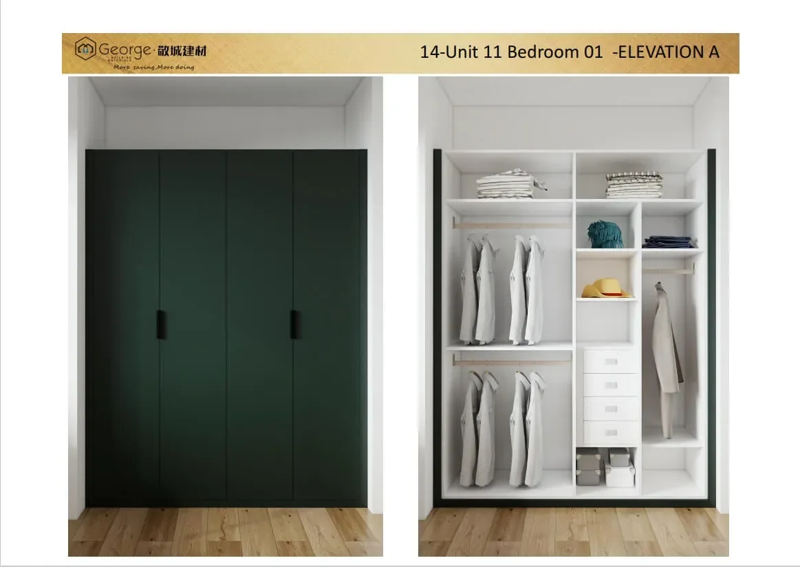 3D wardrobe design with closed fronts and open internal storage for the British apartment project