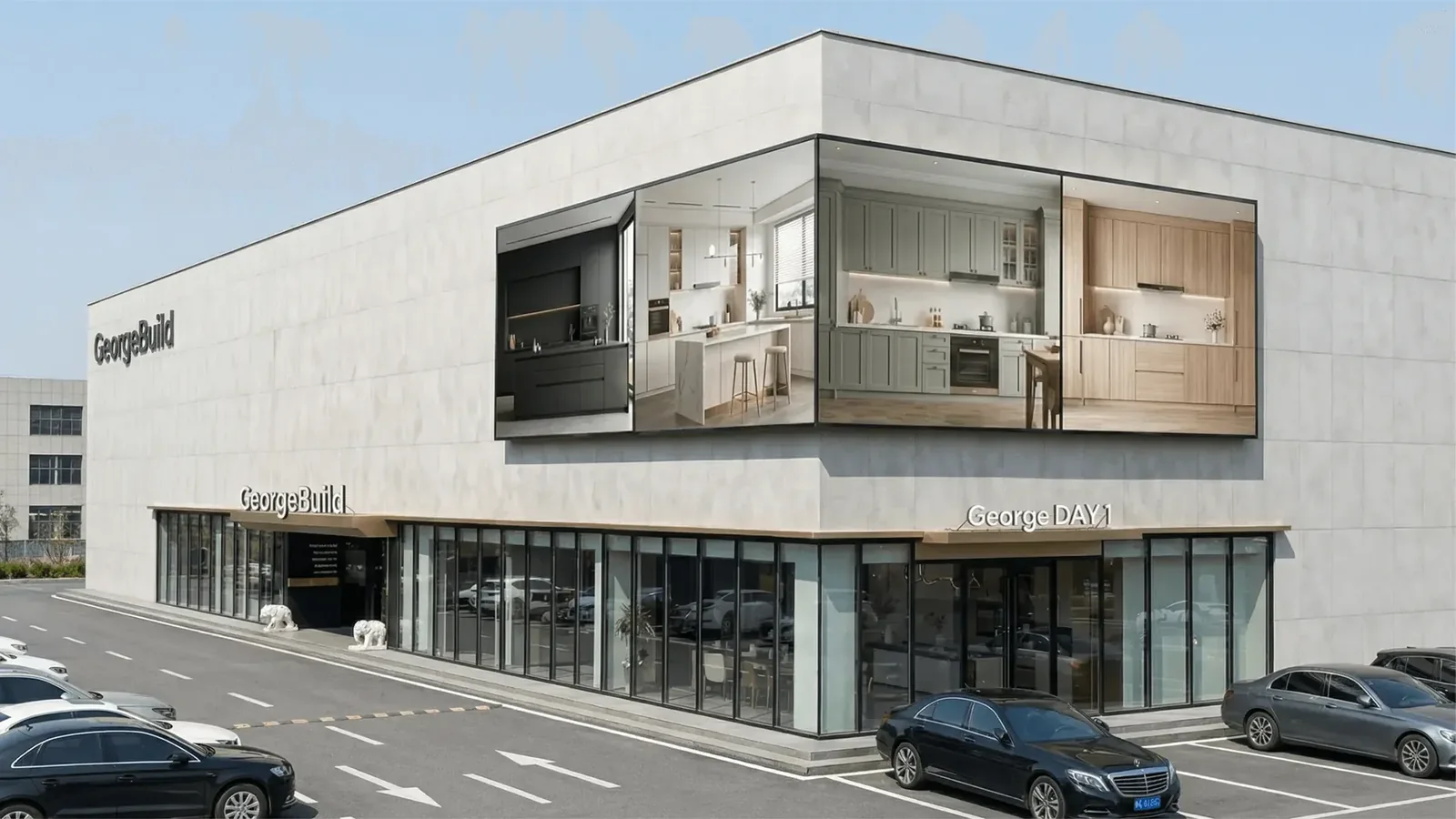 Rendered overview of a GEORGE showroom building