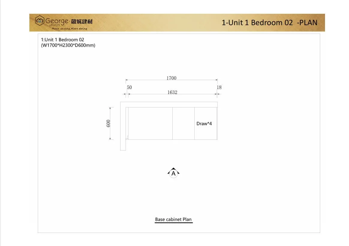 2D bedroom wardrobe plan with dimensions for the British apartment project