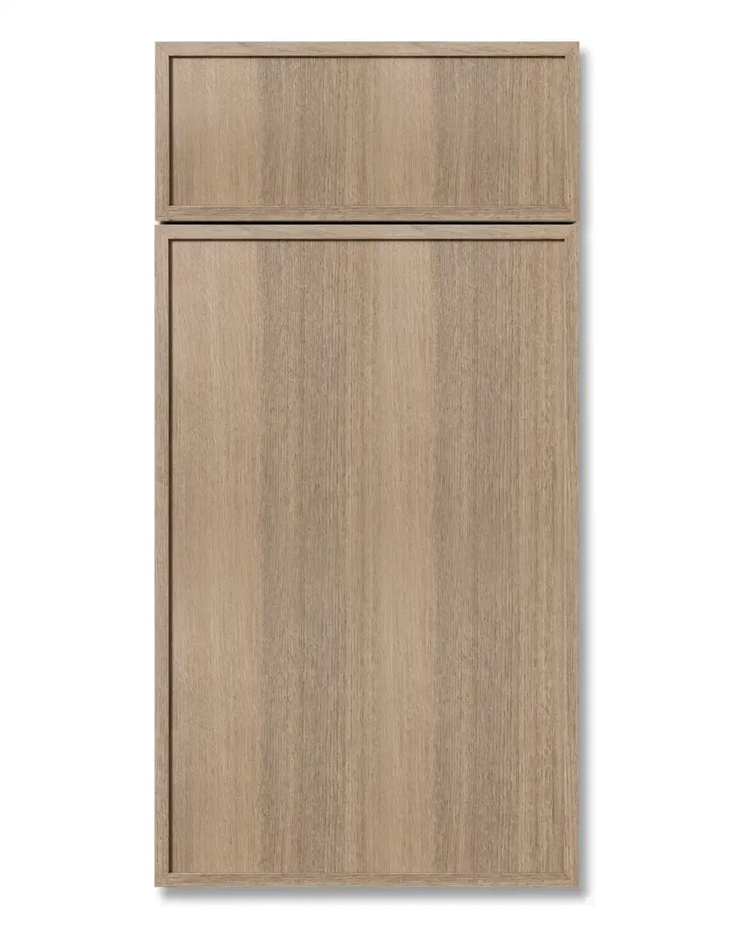GEORGE timber-look framed cabinet front sample with a broad lower panel and narrow top rail.