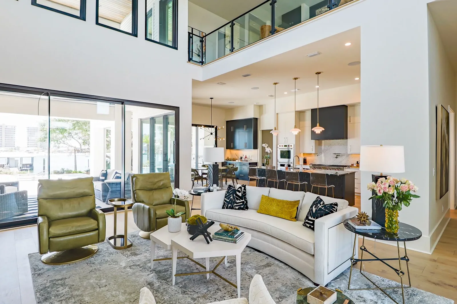 Florida villa project double-height living area connected to the kitchen